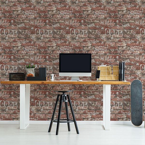 Rodney Red Tagged Brick Wallpaper  | Brewster Wallcovering - The WorkRm