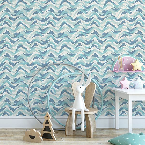 Stealth Light Blue Camo Wave Wallpaper  | Brewster Wallcovering - The WorkRm