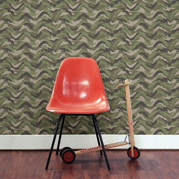 Stealth Green Camo Wave Wallpaper  | Brewster Wallcovering - The WorkRm