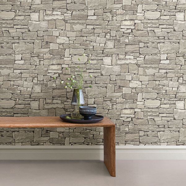 Tallulah Taupe Stone Wallpaper  | Brewster Wallcovering
