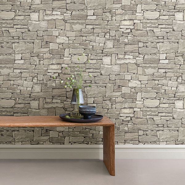 Tallulah Taupe Stone Wallpaper - Brewster Wallcovering