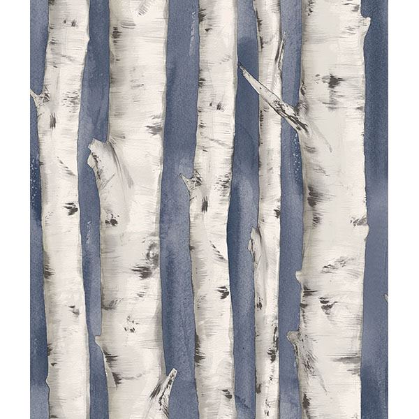 Brewster Wallcovering-Pioneer Denim Birch Tree Wallpaper