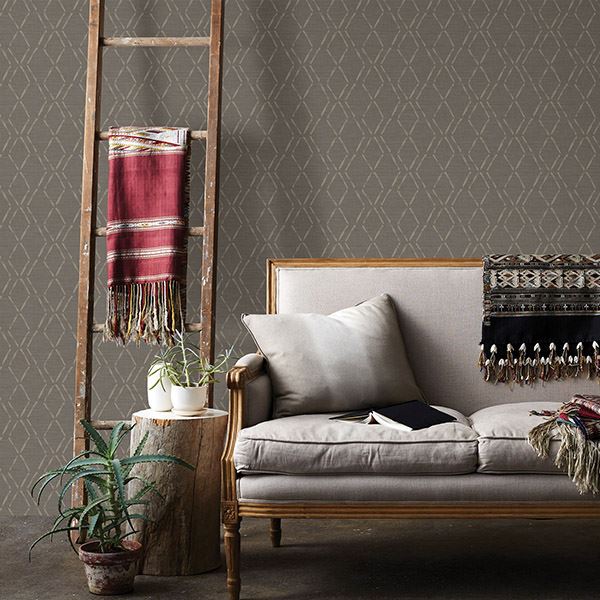 Tapa Brown Trellis Wallpaper  | Brewster Wallcovering - The WorkRm