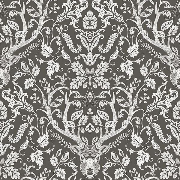 Picture of Kiwassa Brown Antler Damask Wallpaper