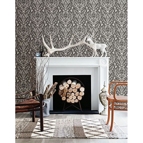 Kiwassa Brown Antler Damask Wallpaper  | Brewster Wallcovering - The WorkRm