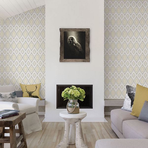 Ganado Beige Geometric Ikat Wallpaper - Brewster Wallcovering