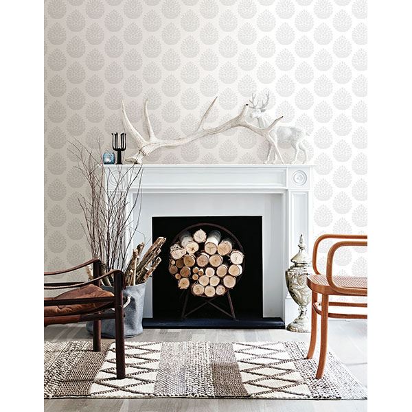 Totem Light Grey Pinecone Wallpaper - Brewster Wallcovering