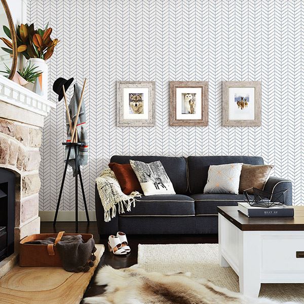 Bison Navy Herringbone Wallpaper  | Brewster Wallcovering - The WorkRm