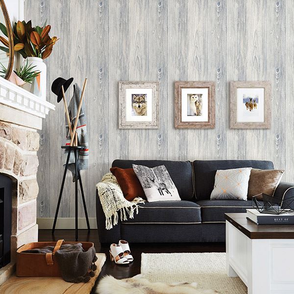 Mapleton Light Grey Shiplap Wallpaper  | Brewster Wallcovering