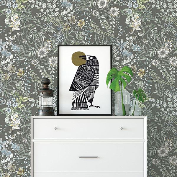 Full Bloom Taupe Floral Wallpaper  | Brewster Wallcovering - The WorkRm