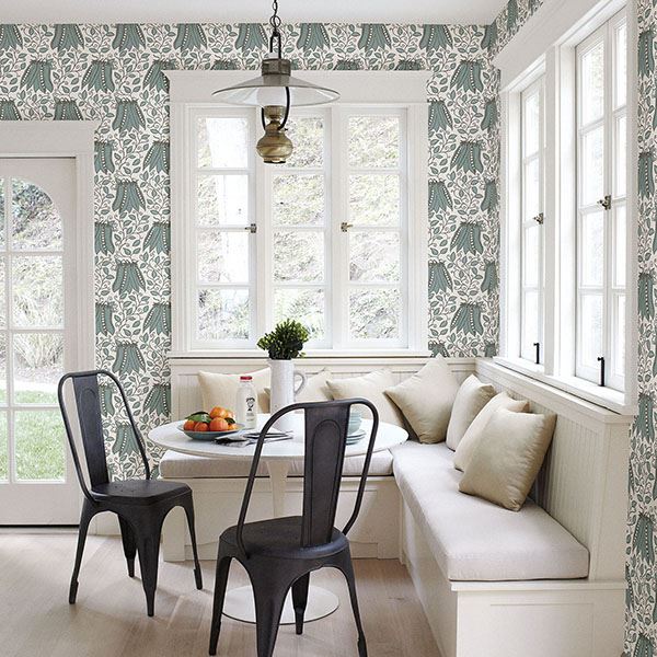 Peas in a Pod Turquoise Garden Wallpaper  | Brewster Wallcovering