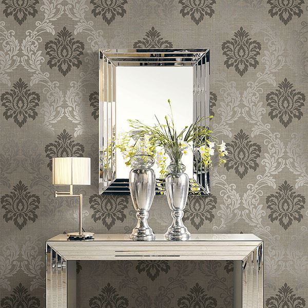 Adela Light Brown Twill Damask Wallpaper - Brewster Wallcovering