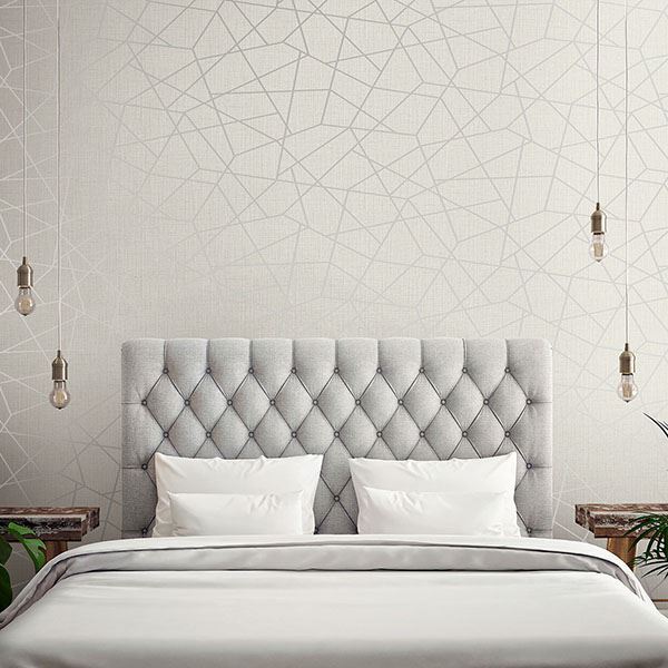 Heath Silver Geometric Linen Wallpaper - Brewster Wallcovering