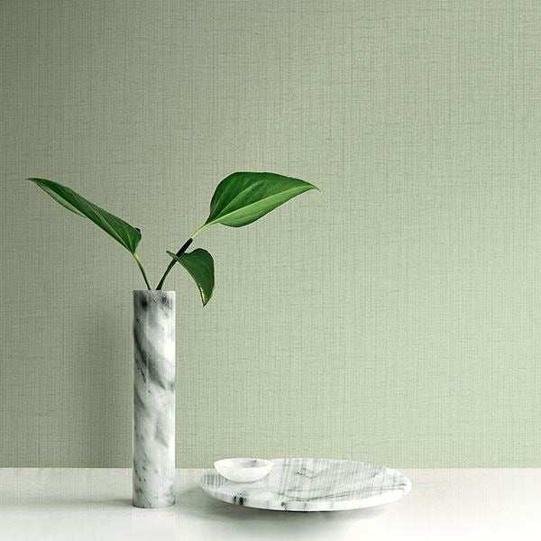 Oriel Light Green Fine Linen Wallpaper - Brewster Wallcovering