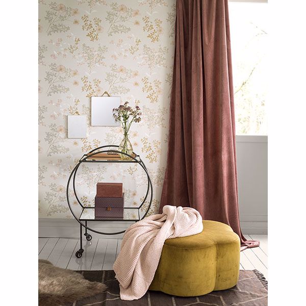 Prairie Rose Blush Floral Wallpaper - Brewster Wallcovering