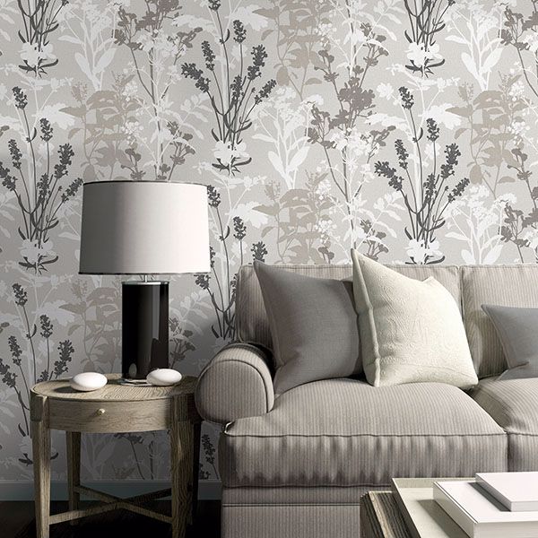 Pippin Grey Wild Flowers Wallpaper - Brewster Wallcovering