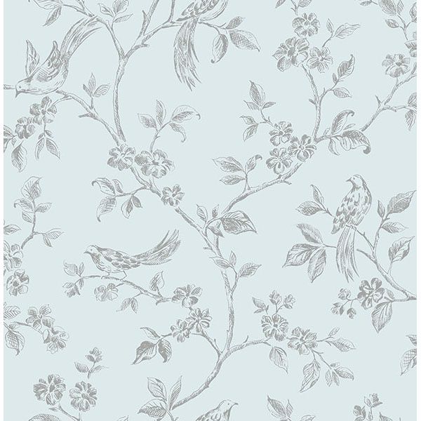 Brewster Wallcovering-Aaron Light Blue Bird Trail Wallpaper