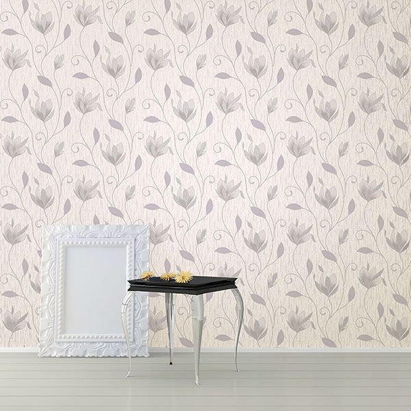 Mercutio Grey Floral Trail Wallpaper - Brewster Wallcovering