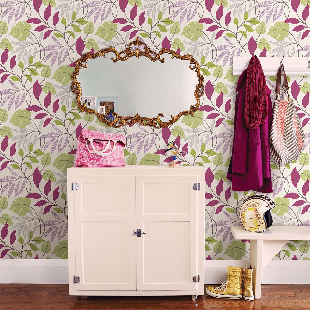 Eden Purple Modern Leaf Trail - Brewster Wallcovering