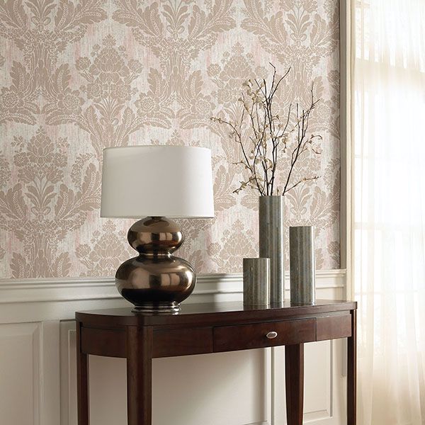 Zemi Light Pink Damask Wallpaper  | Brewster Wallcovering - The WorkRm