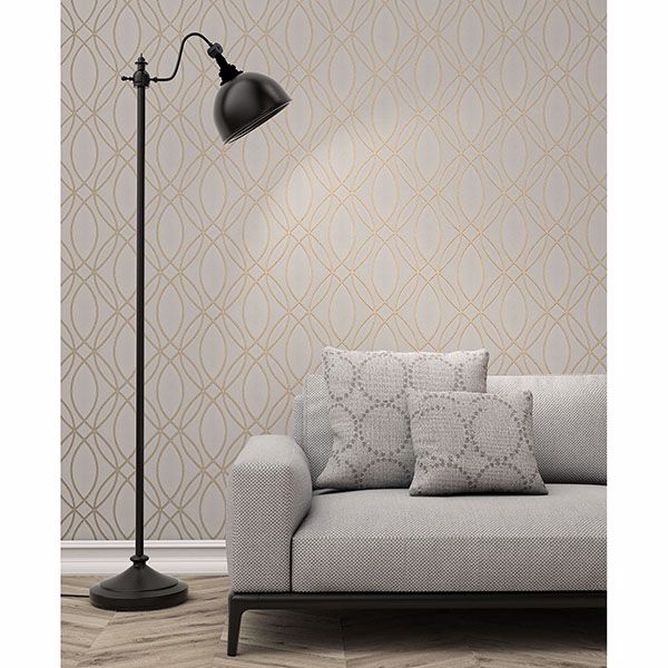 Lisandro Rose Gold Geometric Lattice Wallpaper  | Brewster Wallcovering - The WorkRm