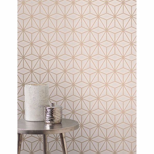 Augustin Rose Gold Geometric Wallpaper  | Brewster Wallcovering - The WorkRm