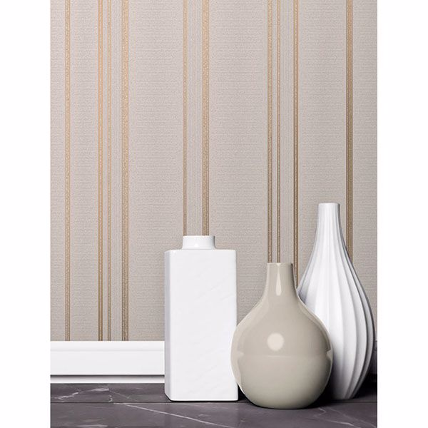 Thierry Rose Gold Stripe Wallpaper  | Brewster Wallcovering - The WorkRm