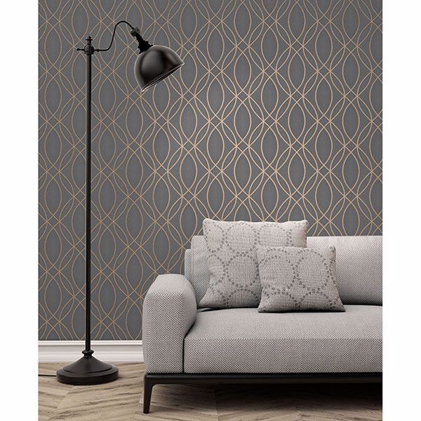 Lisandro Taupe Geometric Lattice Wallpaper  | Brewster Wallcovering - The WorkRm