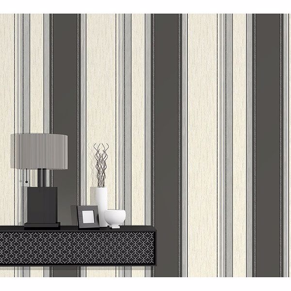 Mirabelle Black Stripe Wallpaper  | Brewster Wallcovering
