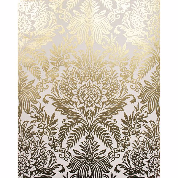 Brewster Wallcovering-Bernadette Gold Damask Wallpaper