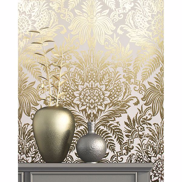 Bernadette Gold Damask Wallpaper  | Brewster Wallcovering - The WorkRm