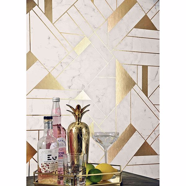 Gulliver Off-white Marble Geometric Wallpaper  | Brewster Wallcovering - The WorkRm