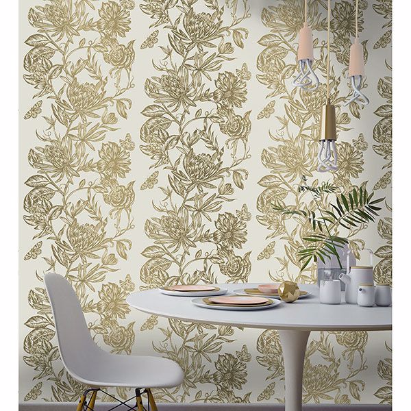 Marquis Gold Floral Wallpaper  | Brewster Wallcovering - The WorkRm