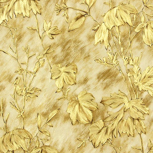 Brewster Wallcovering-Portofino Gold Cow Leaves Wallpaper