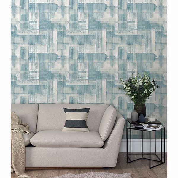 Trosa Teal Brushstroke Wallpaper  | Brewster Wallcovering - The WorkRm