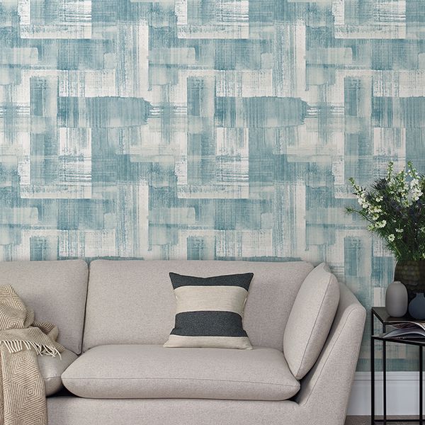 Trosa Teal Brushstroke Wallpaper  | Brewster Wallcovering - The WorkRm