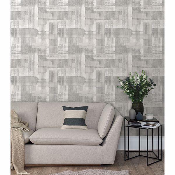 Trosa Grey Brushstroke Wallpaper - Brewster Wallcovering