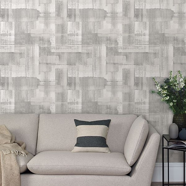 Trosa Grey Brushstroke Wallpaper - Brewster Wallcovering