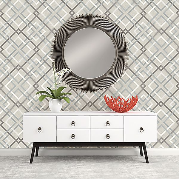 Saltire Emile Taupe Lattice Wallpaper  | Brewster Wallcovering - The WorkRm