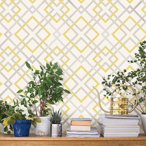 Saltire Emile Yellow Lattice Wallpaper  | Brewster Wallcovering