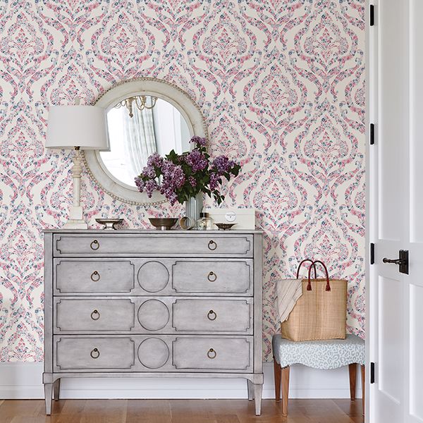 Featherton Coral Floral Damask Wallpaper  | Brewster Wallcovering - The WorkRm