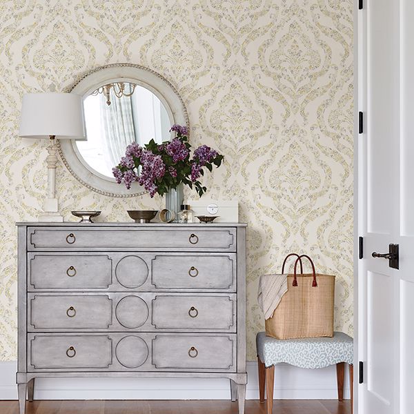 Featherton Mustard Floral Damask Wallpaper  | Brewster Wallcovering - The WorkRm