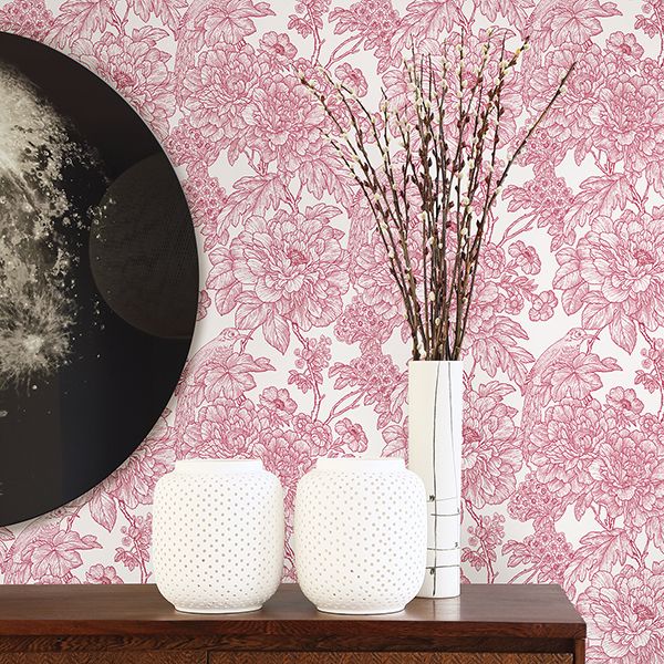 Birds of Paradise Breeze Red Floral Wallpaper  | Brewster Wallcovering - The WorkRm