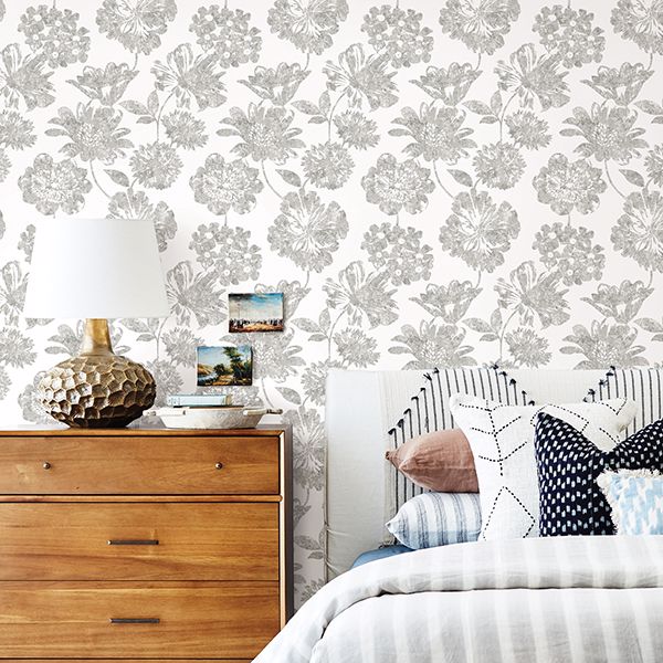 Folia Taupe Floral Wallpaper  | Brewster Wallcovering - The WorkRm