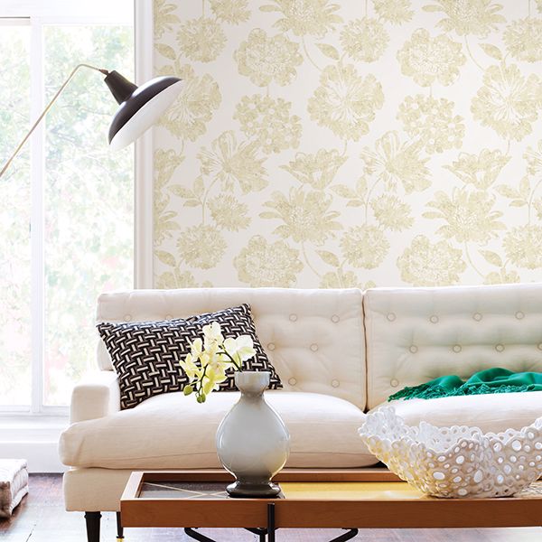 Folia Beige Floral Wallpaper - Brewster Wallcovering