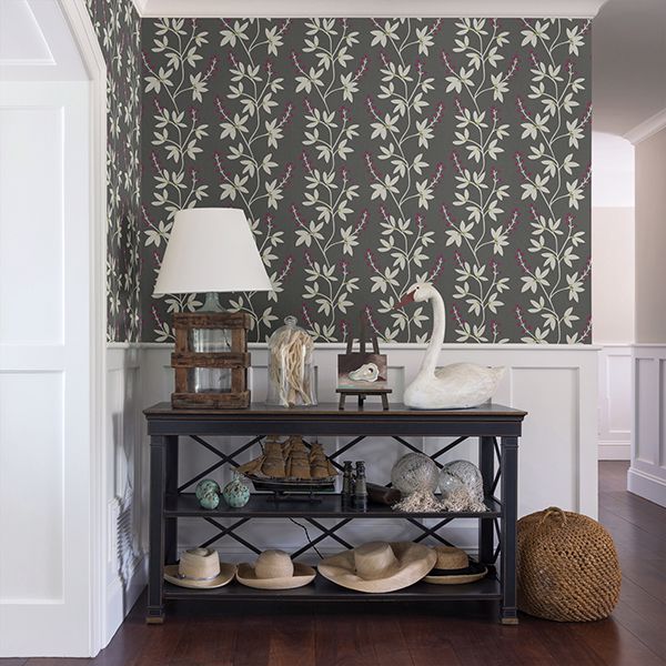 Linnea Elsa Charcoal Botanical Trail Wallpaper - Brewster Wallcovering