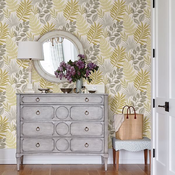 Palomas Mustard Botanical Wallpaper - Brewster Wallcovering