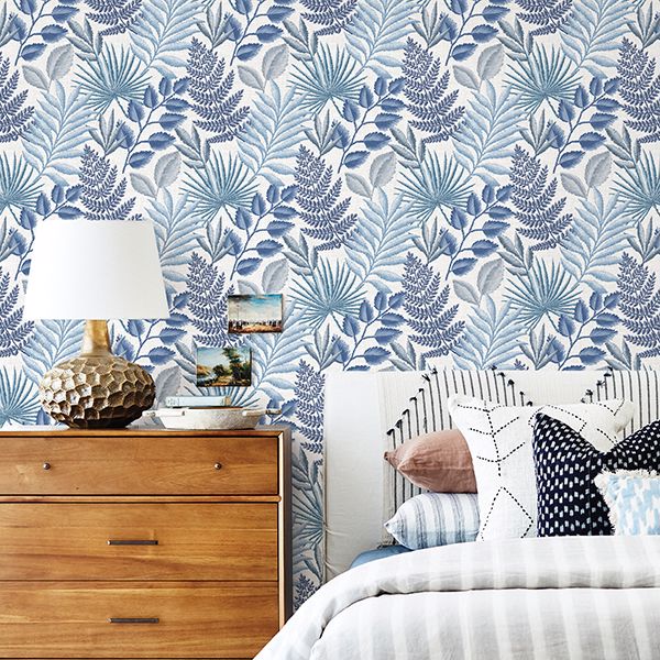 Palomas Blue Botanical Wallpaper  | Brewster Wallcovering - The WorkRm