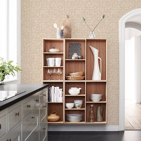 Gallerie Cream Geometric Wood Wallpaper - Brewster Wallcovering