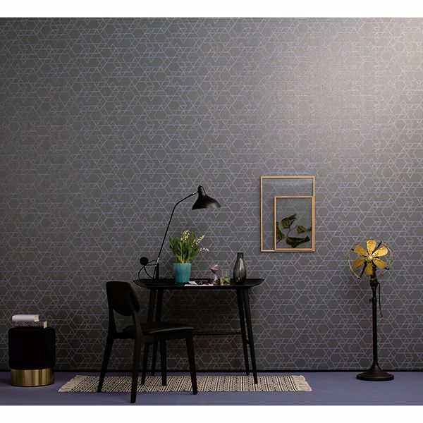 Montego Dark Grey Geometric Wallpaper - Brewster Wallcovering